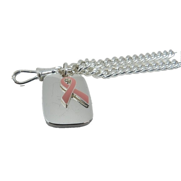 Breast Cancer Silver Tone 8" Chain Bracelet Symbol Memory Honor Survivor Fashion - Picture 5 of 7